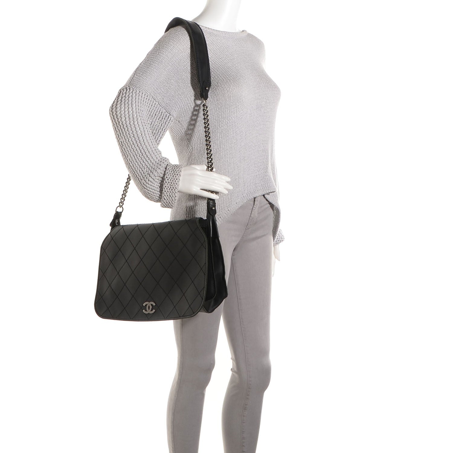 Chanel Calfskin Quilted Large Highlander Messenger Black 2 of 8