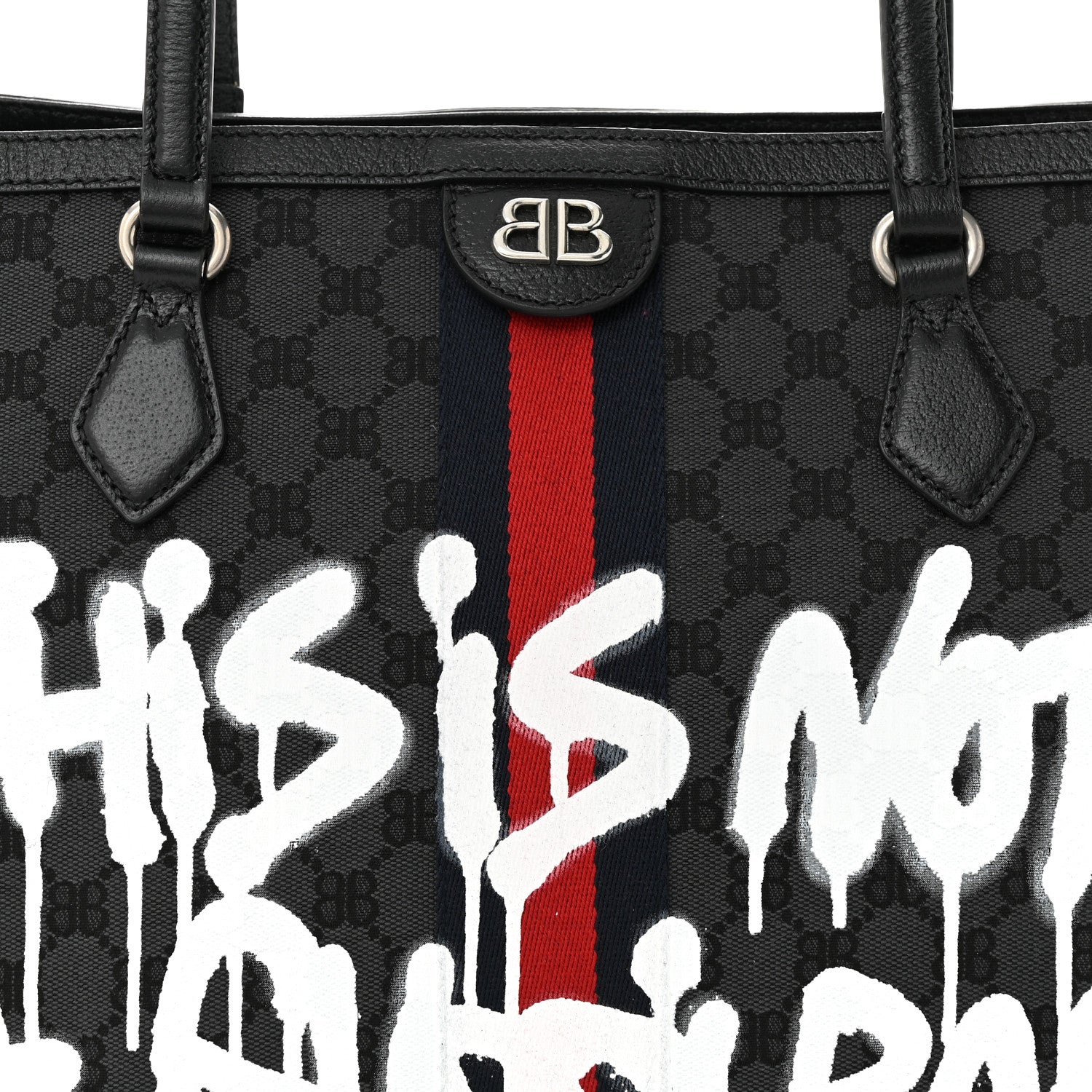 Gucci X BALENCIAGA BB Monogram Web Graffiti Medium Ophidia Shopping Tote Beige New Acero 8 of 10