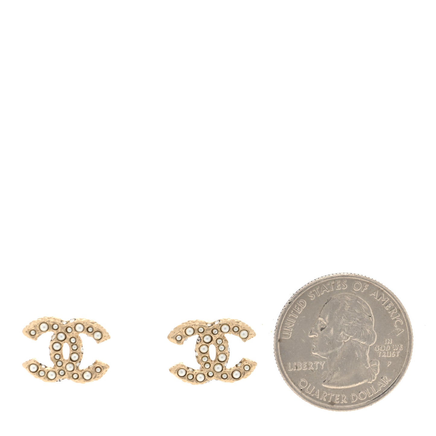 Pearl Crystal CC Stud Earrings Gold