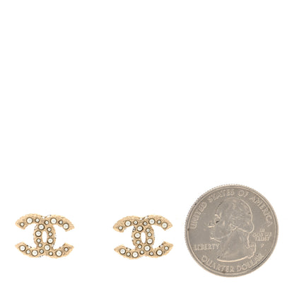 Chanel Pearl Crystal CC Stud Earrings Gold 2 of 4