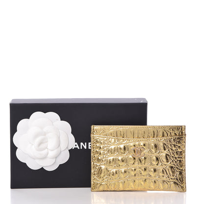 Chanel Metallic Calfskin Crocodile Embossed Cocodile Card Holder Gold 9 of 9