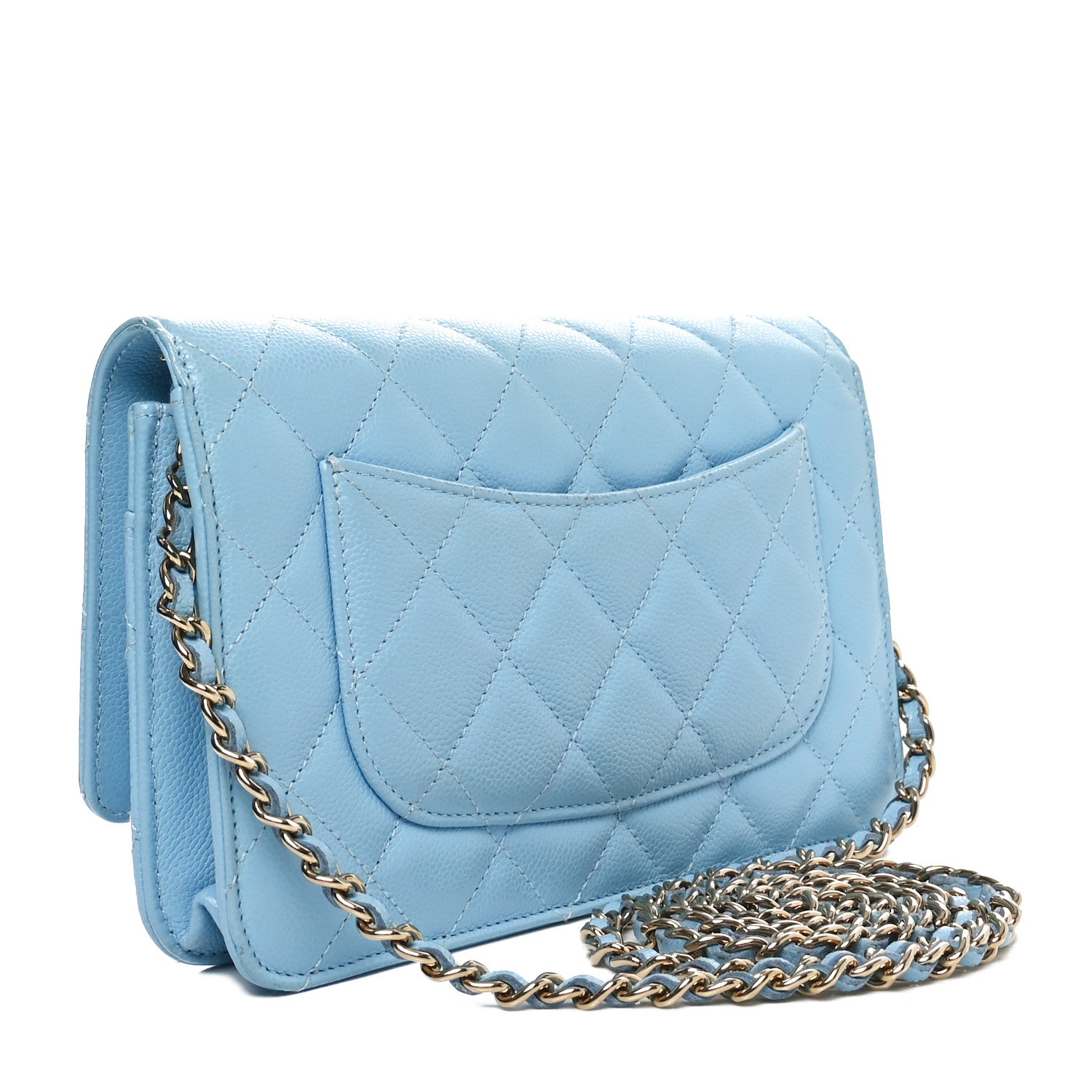 Chanel Caviar Quilted Wallet on Chain WOC Light Blue 3 of 13