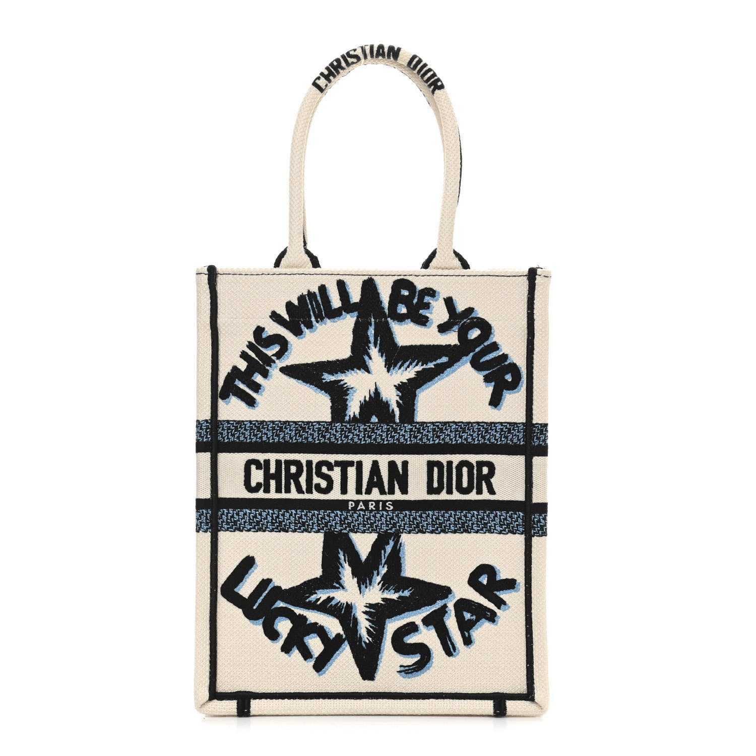 Christian Dior Canvas Embroidered Vertical Lucky Star Book Tote White Multicolor 1 of 10