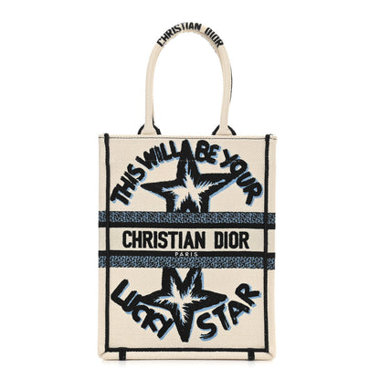 Christian Dior Canvas Embroidered Vertical Lucky Star Book Tote White Multicolor 1 of 10