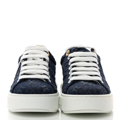 Louis Vuitton Denim Monogram Debossed Time Out Sneakers 37 Blue 2 of 9
