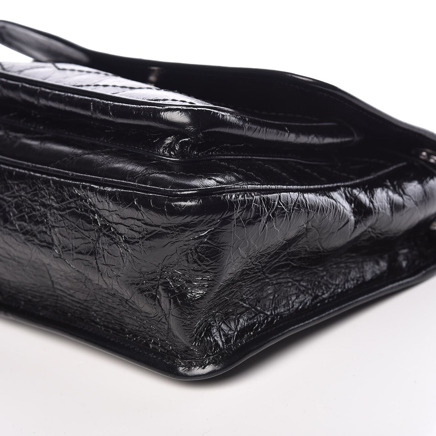 Crinkled Calfskin Matelasse Monogram Medium Niki Chain Satchel Black