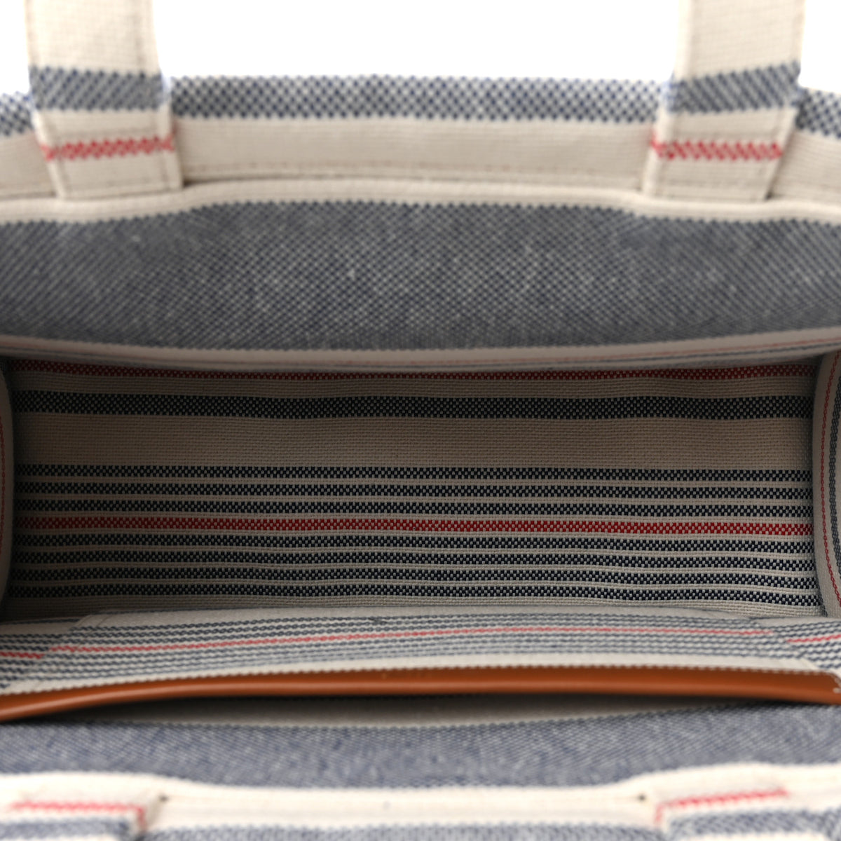 Canvas Calfskin Striped Triomphe Large Cabas Red White Blue