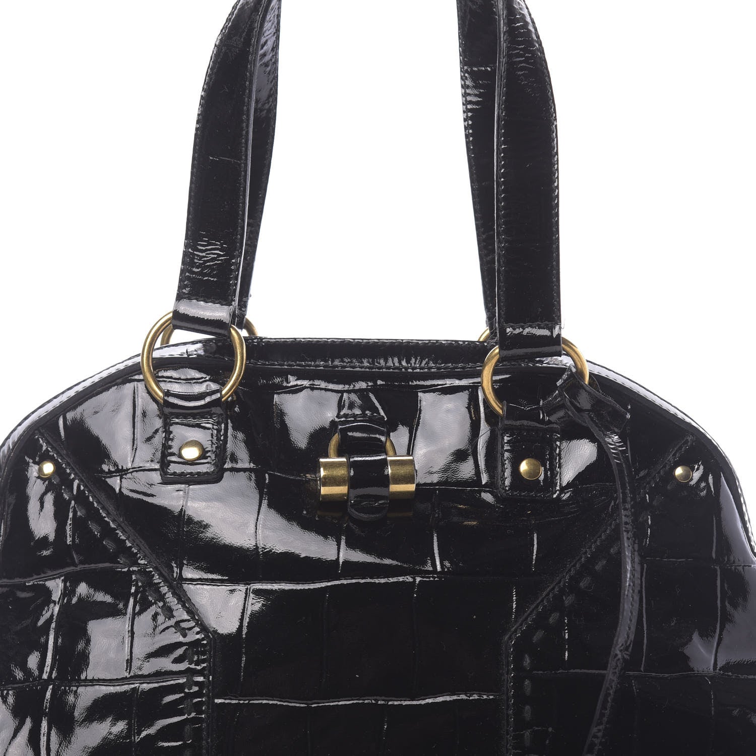 Saint Laurent Crocodile Embossed Patent Large Muse Black 10 of 11
