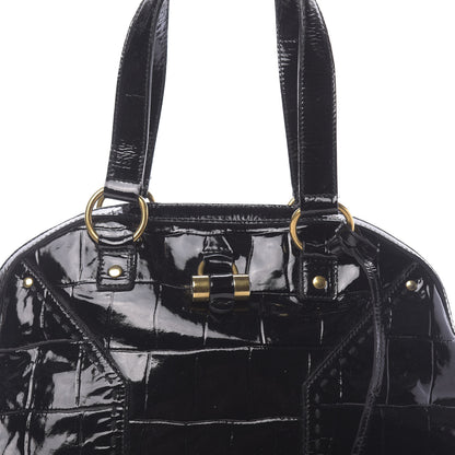 Saint Laurent Crocodile Embossed Patent Large Muse Black 10 of 11