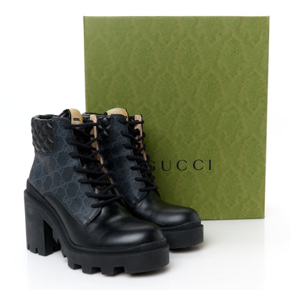 Gucci Apollo Calfskin GG Supreme Nappa Samoa Quilted Lace Up Ankle Boots 37 Black 11 of 11