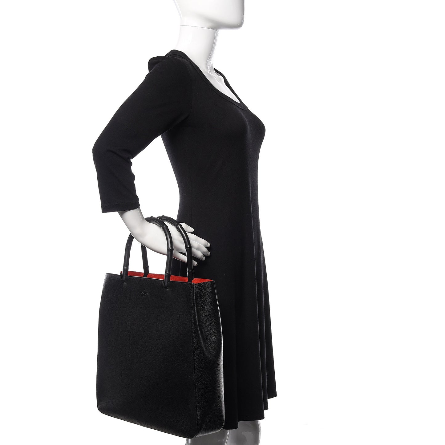 Calfskin Bamboo Handle Tote Black