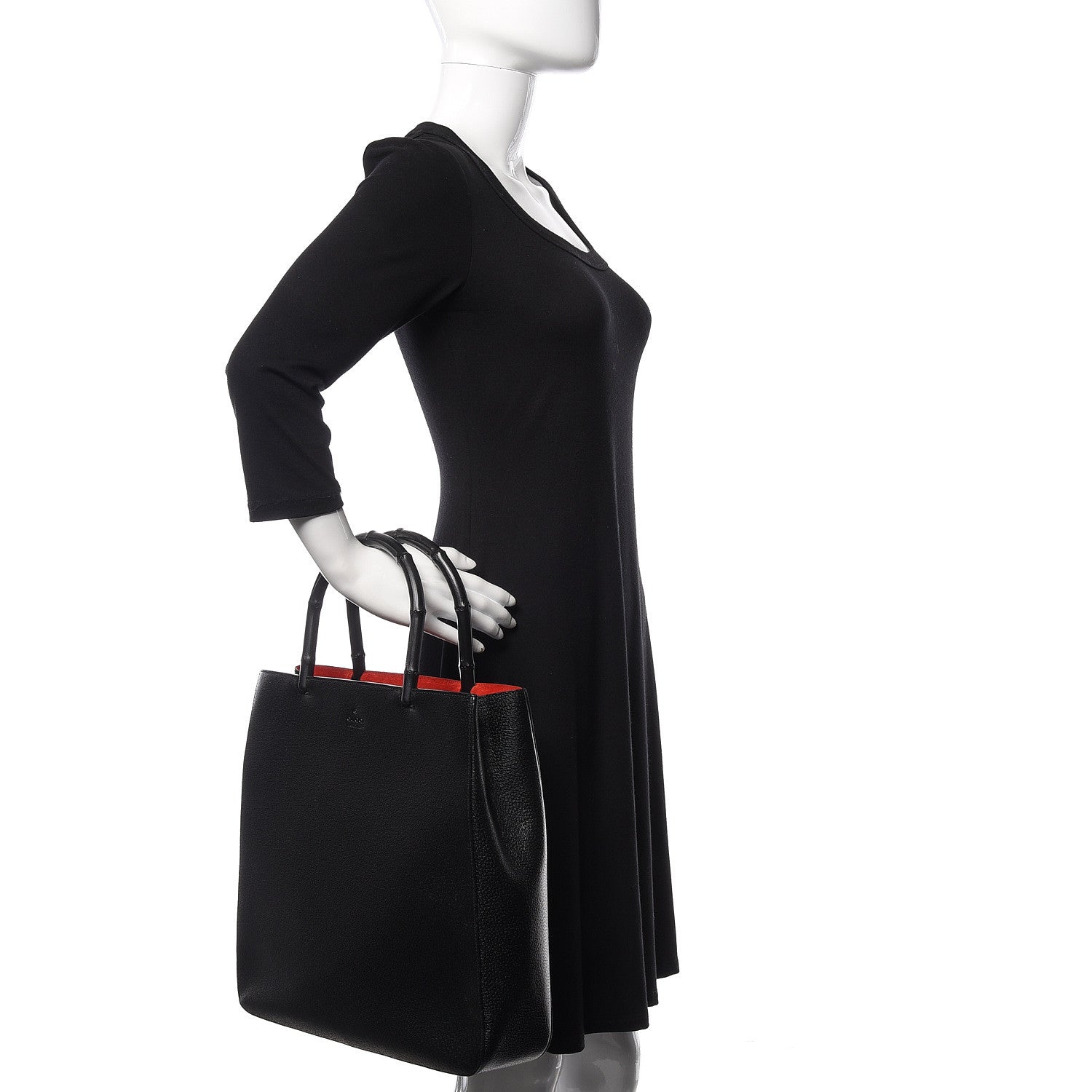 Gucci Calfskin Bamboo Handle Tote Black 2 of 10