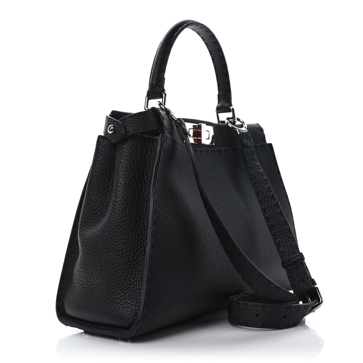 Fendi Cuoio Romano Selleria Bi-Color Medium Peekaboo Iconic Satchel Black Mou 2 of 7
