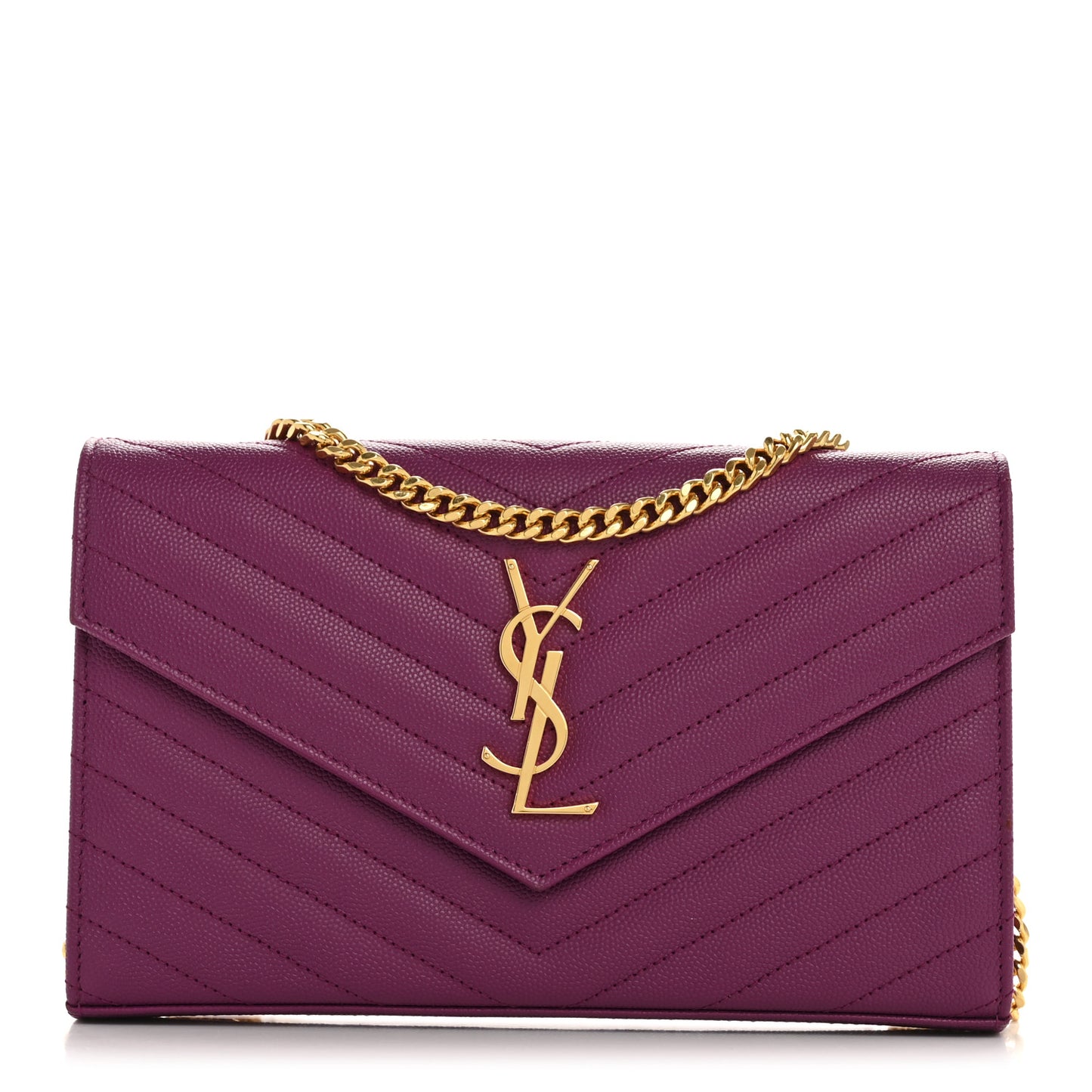 Grain De Poudre Matelasse Chevron Monogram Chain Wallet Dark Grape
