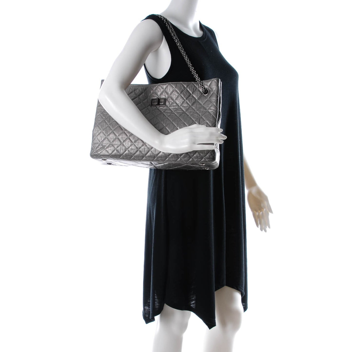 Aged Calfskin Quilted Reissue 2.55 Tote Dark Silver