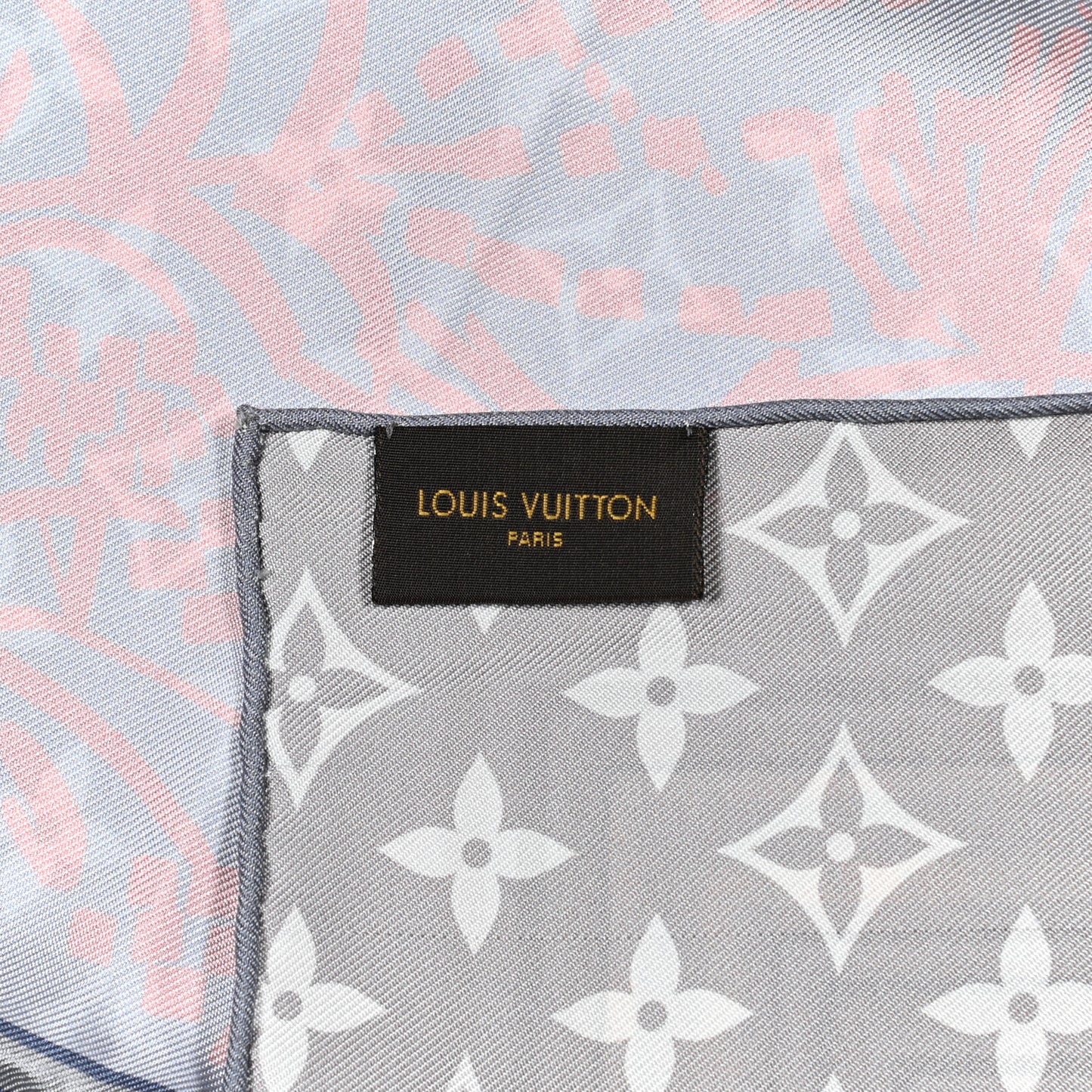 Silk LV Monogram Square Scarf Grey