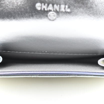 Chanel Gradient Metallic Calfskin Quilted Flap Card Holder Wallet Silver Blue Yellow Purple 5 of 7