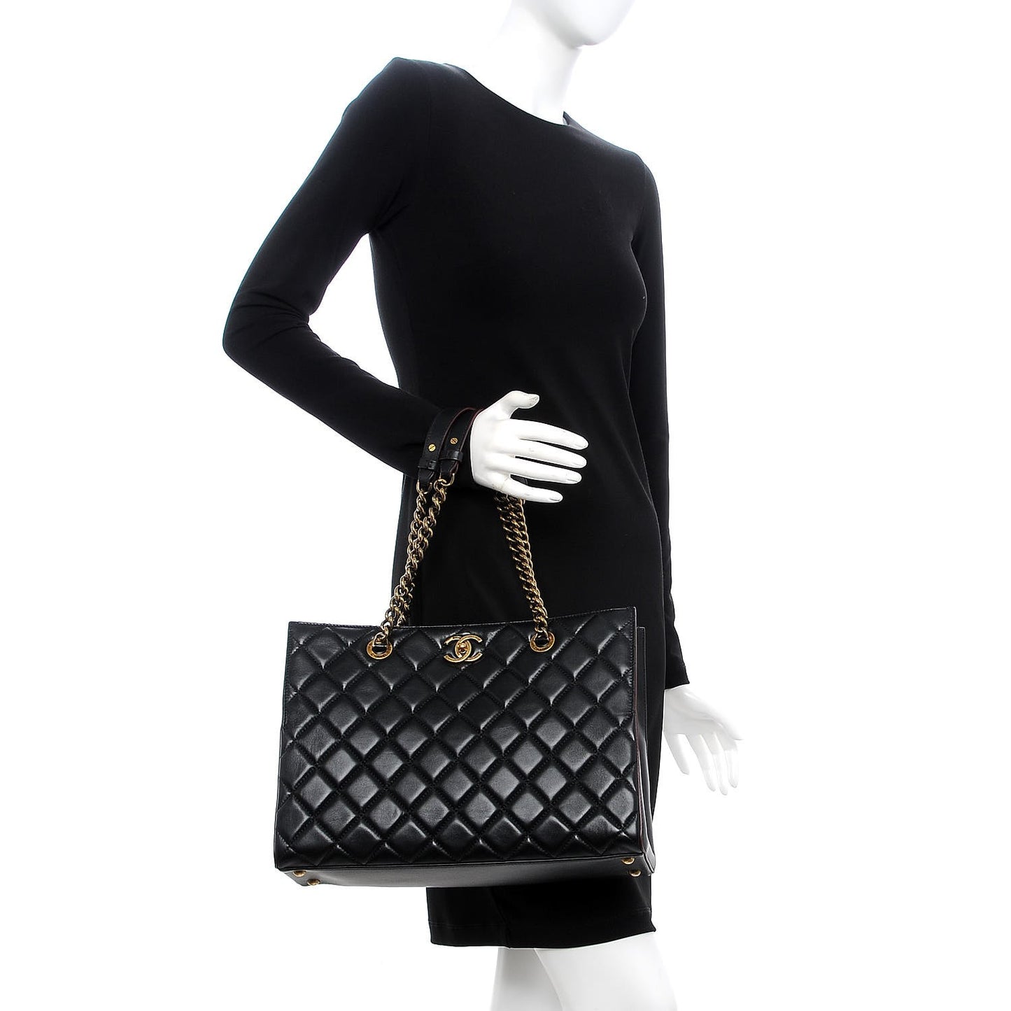 Calfskin Quilted Perfect Edge Tote Black