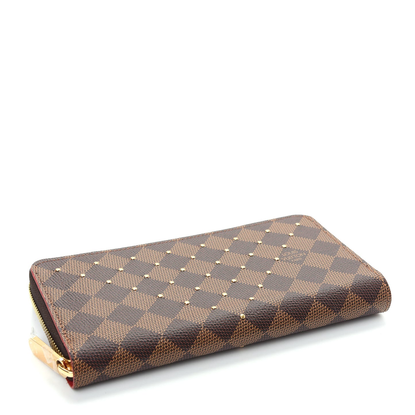 Damier Ebene Studded Zippy Wallet Cherry