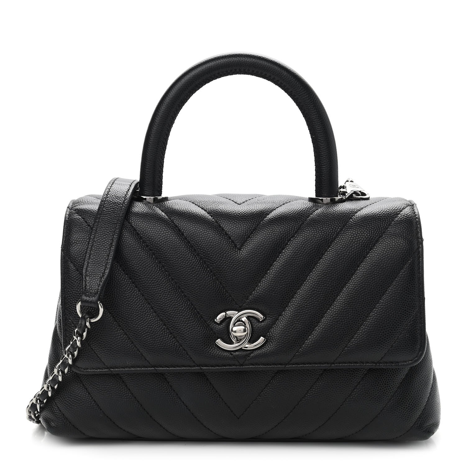 Chanel Caviar Chevron Quilted Mini Coco Handle Flap Black 1 of 12