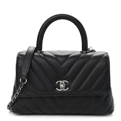 Chanel Caviar Chevron Quilted Mini Coco Handle Flap Black 1 of 12