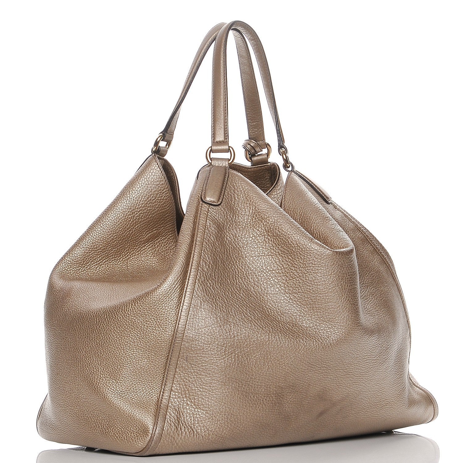 Gucci Metallic Pebbled Calfskin Large Soho Shoulder Bag Golden Beige 3 of 10