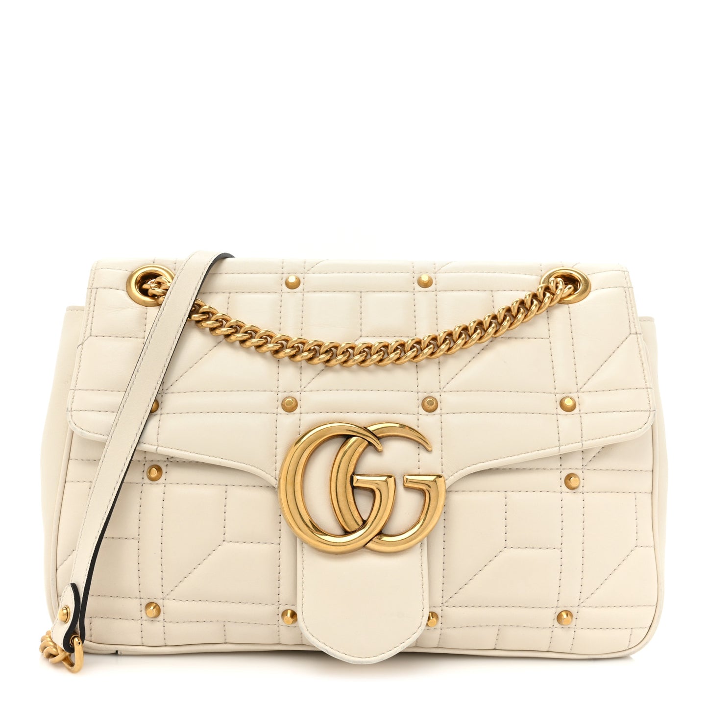 Calfskin Matelasse Studded Medium GG Marmont Shoulder Bag White