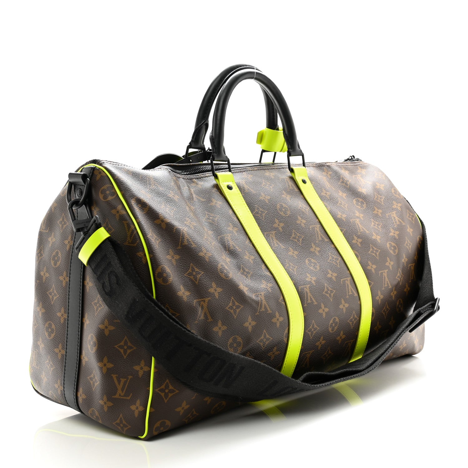 Louis Vuitton Monogram Macassar Keepall Bandouliere 50 Florescent Yellow 2 of 12