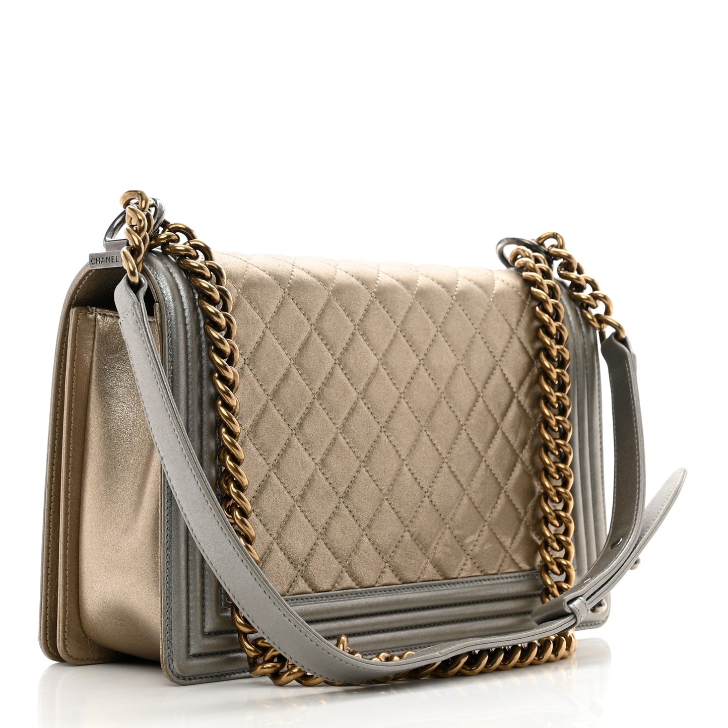 Metallic Calfskin Quilted New Medium Boy Flap Khaki