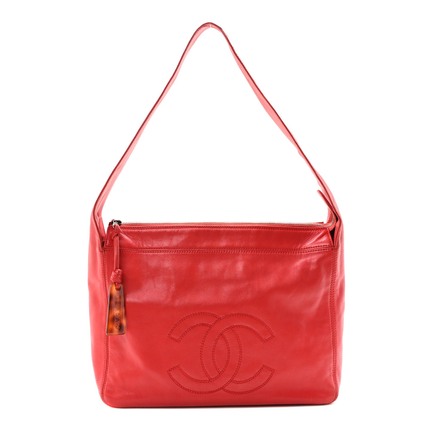 Lambskin CC Stitched Logo Tote Red
