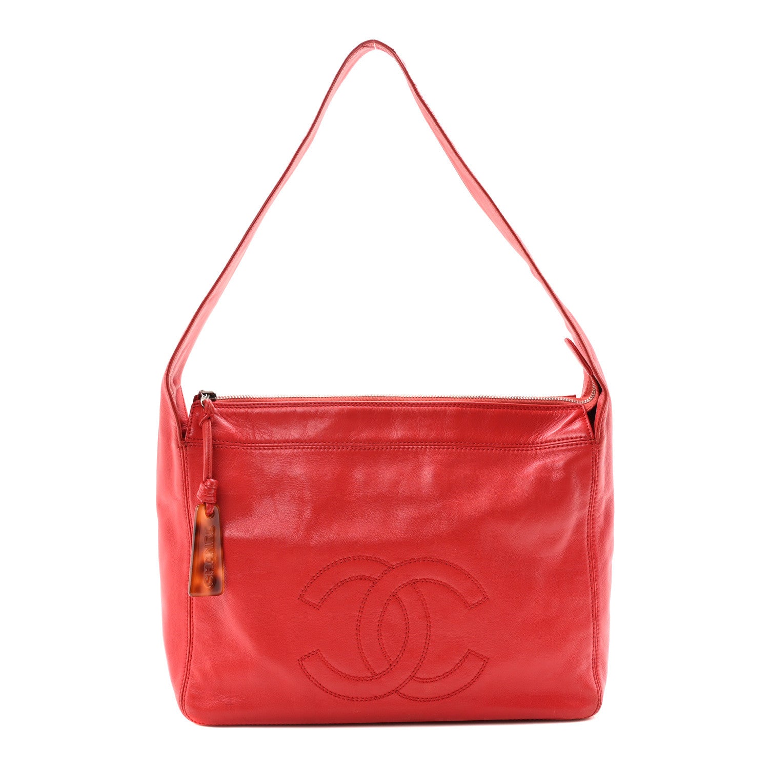 Chanel Lambskin CC Stitched Logo Tote Red 1 of 10