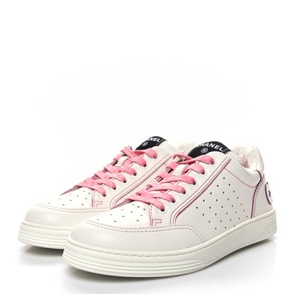 Chanel Calfskin Womens Logo Sneakers 40 White Pink 3 of 8