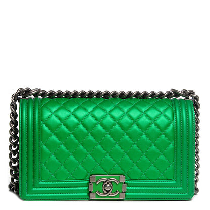 Chanel Metallic Calfskin Quilted Medium Boy Flap Green 1 of 11