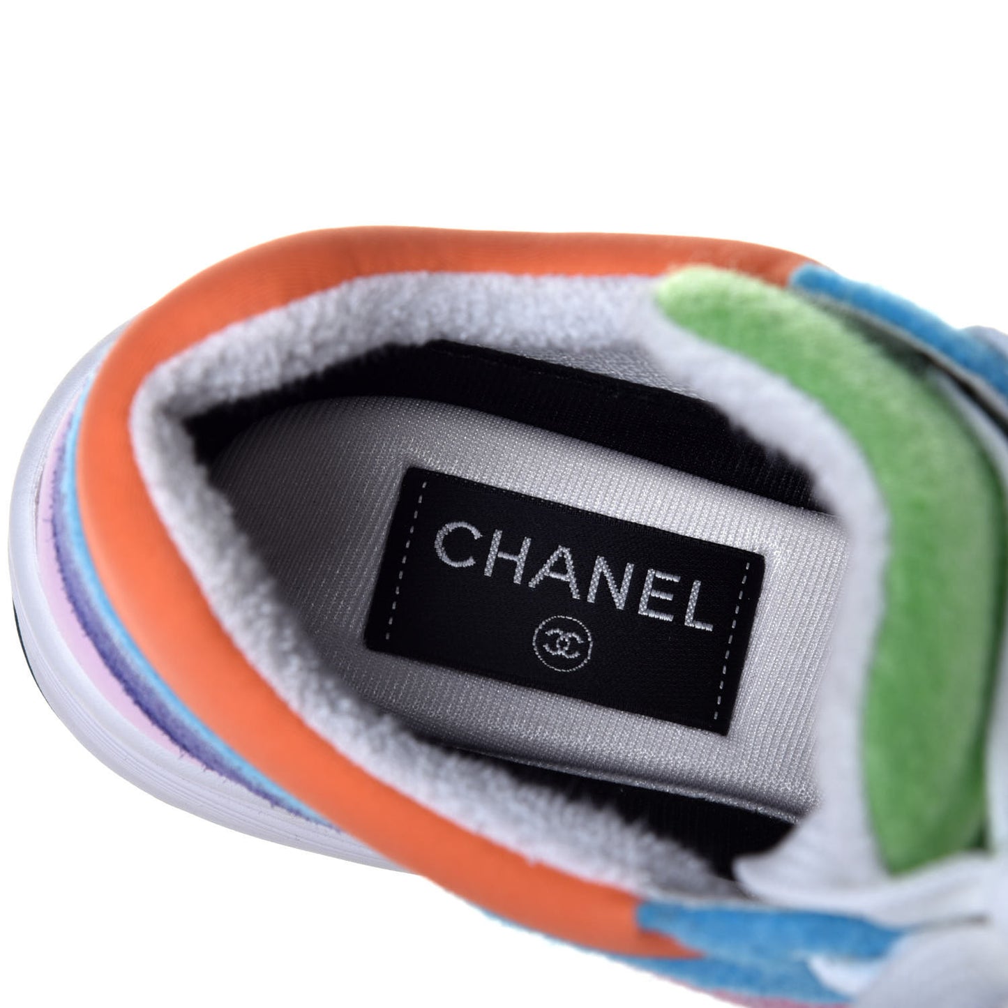 Fabric Calfskin Suede CC Womens Sneakers 37 White Multicolor