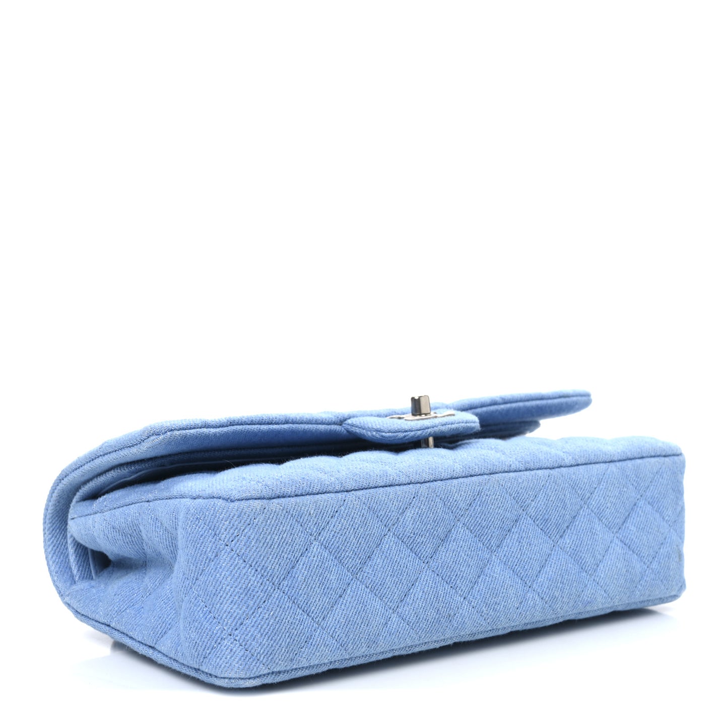 Denim Quilted Medium Double Flap Light Blue