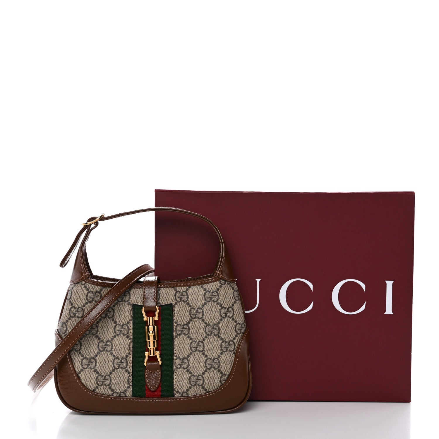 Gucci GG Supreme Monogram Azalea Calfskin Web Mini Jackie 1961 Hobo Beige Ebony Brown Sugar 12 of 12