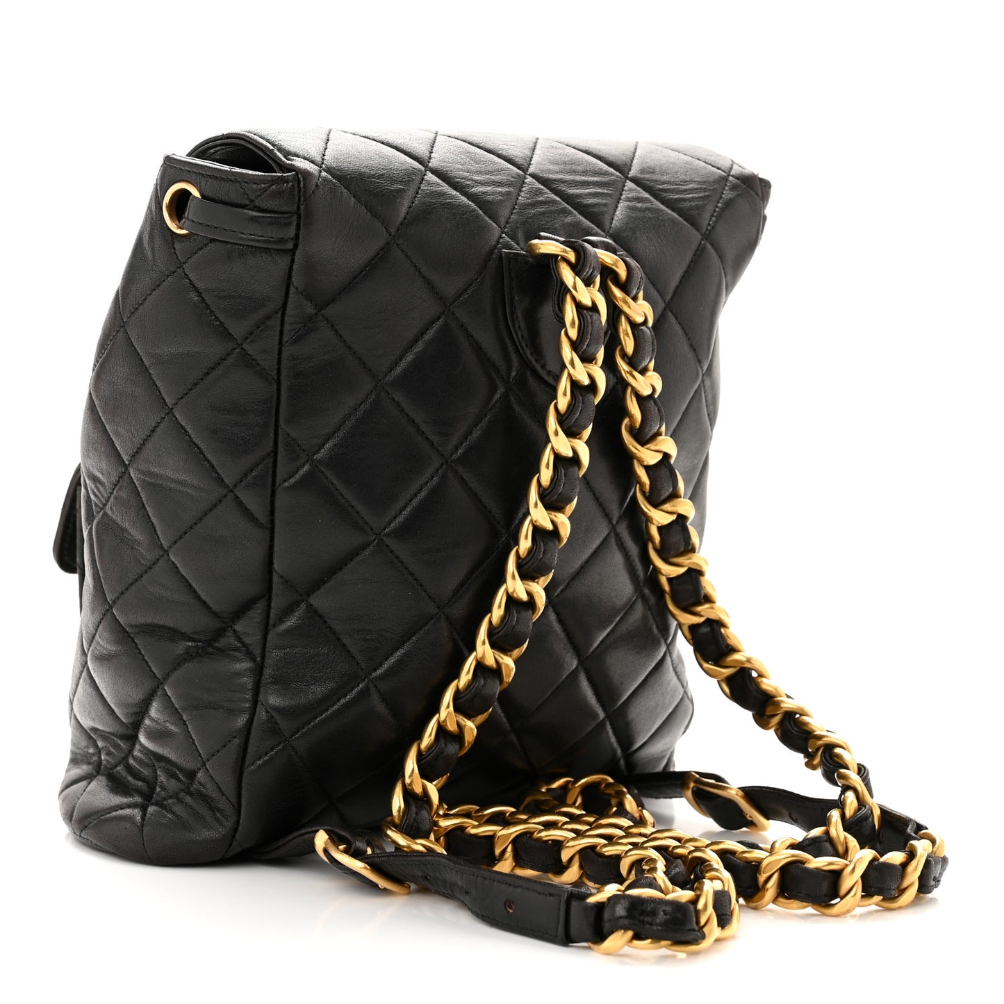 Lambskin Quilted Drawstring Backpack Black