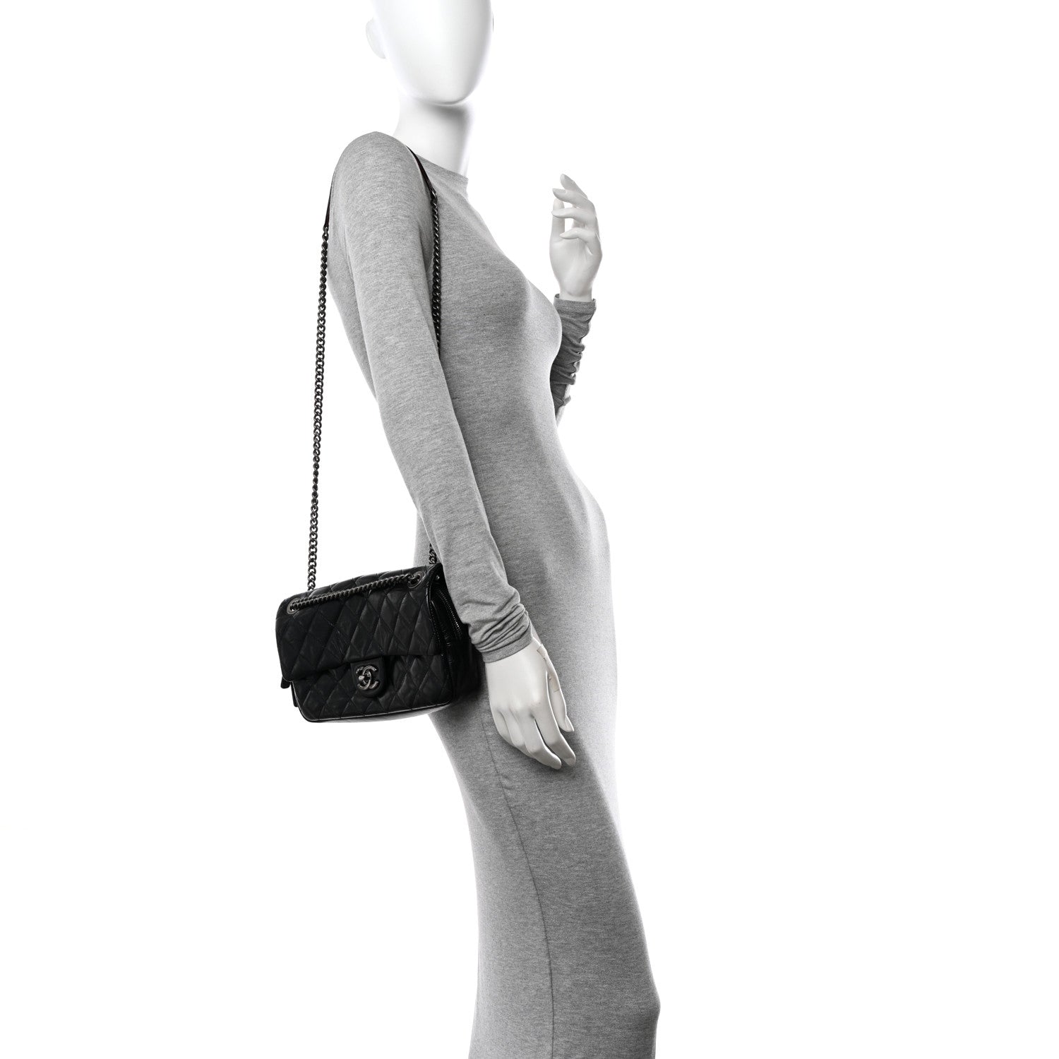 Chanel Glazed Calfskin Quilted Medium Duo Color Flap Black 2 of 12