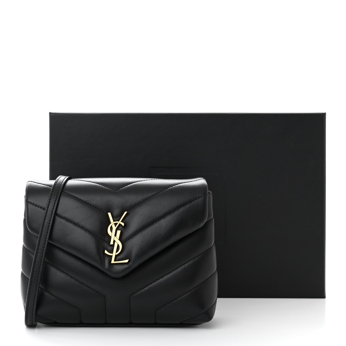 Calfskin Y Quilted Monogram Toy Loulou Crossbody Bag Black