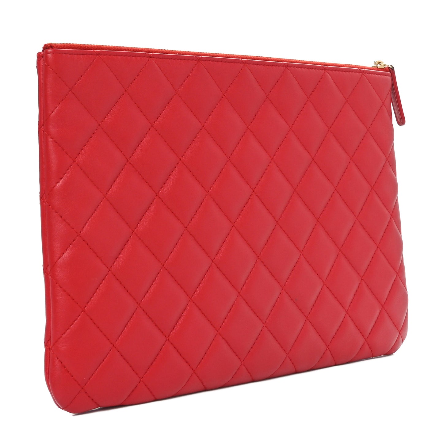 Lambskin Quilted Medium Cosmetic Case Red