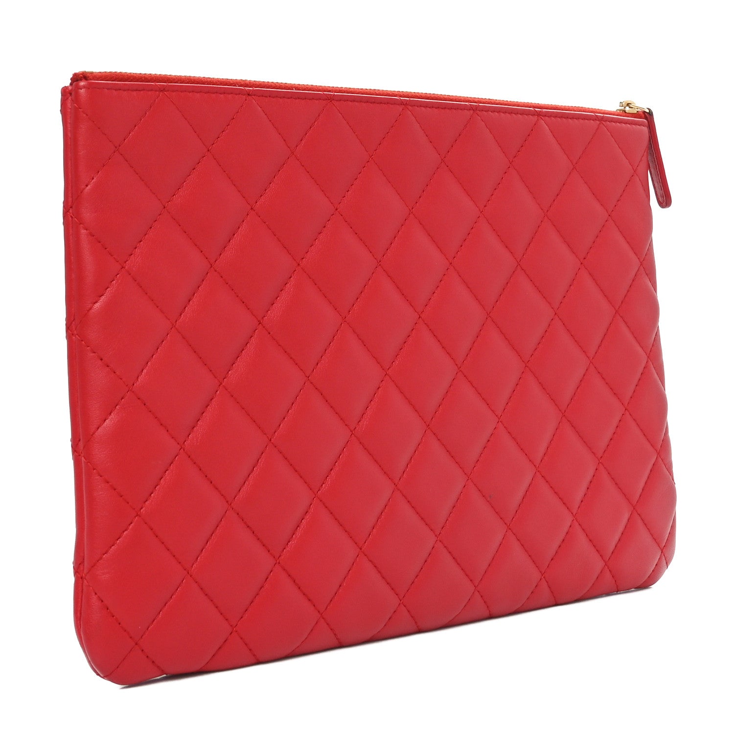 Chanel Lambskin Quilted Medium Cosmetic Case Red 3 of 9
