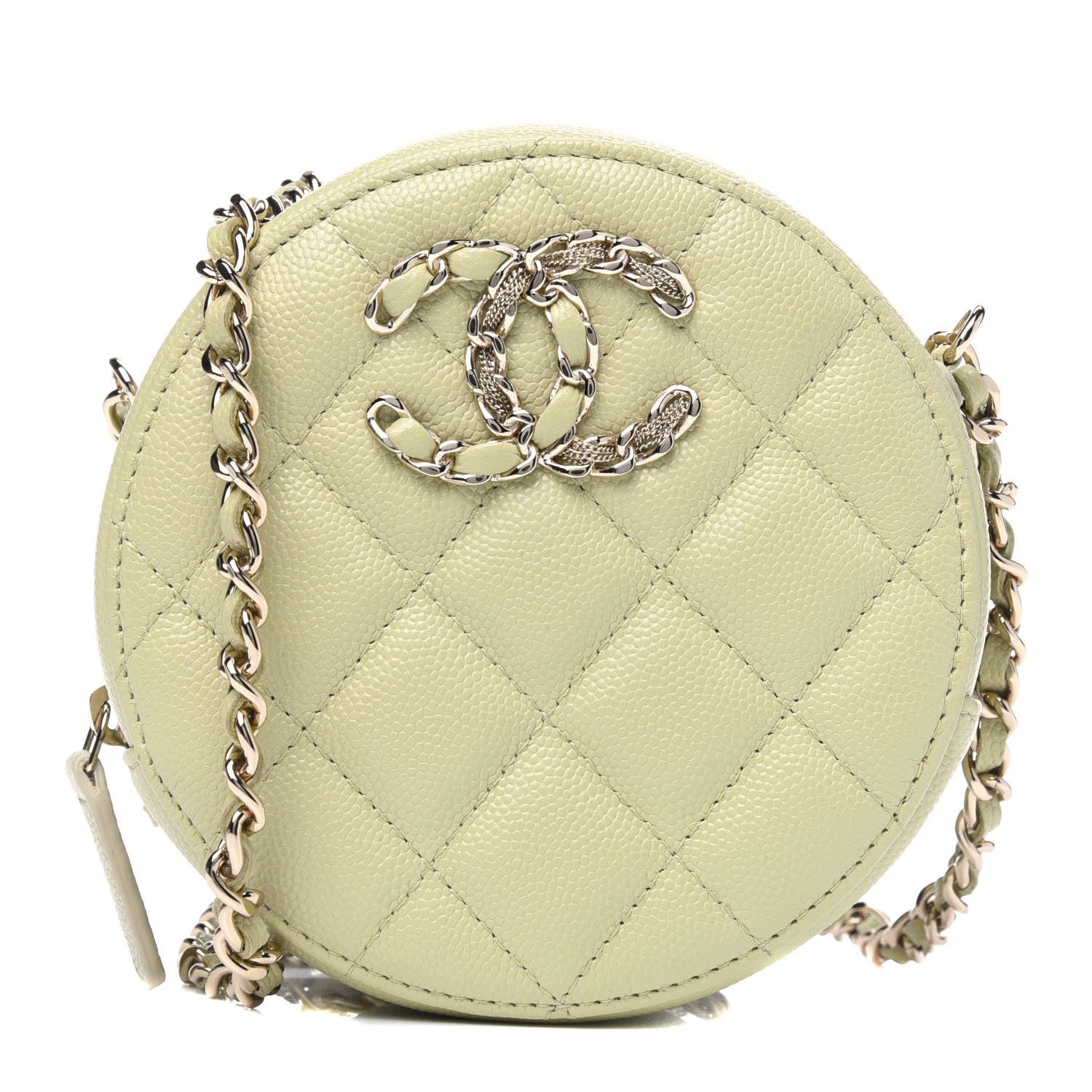 Chanel Caviar Quilted French New Wave Round Clutch With Chain Light Green 1 of 3