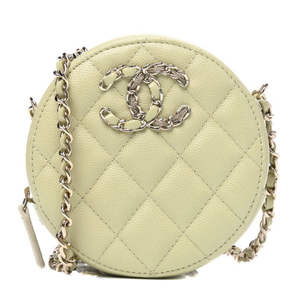 Chanel Caviar Quilted French New Wave Round Clutch With Chain Light Green 1 of 3