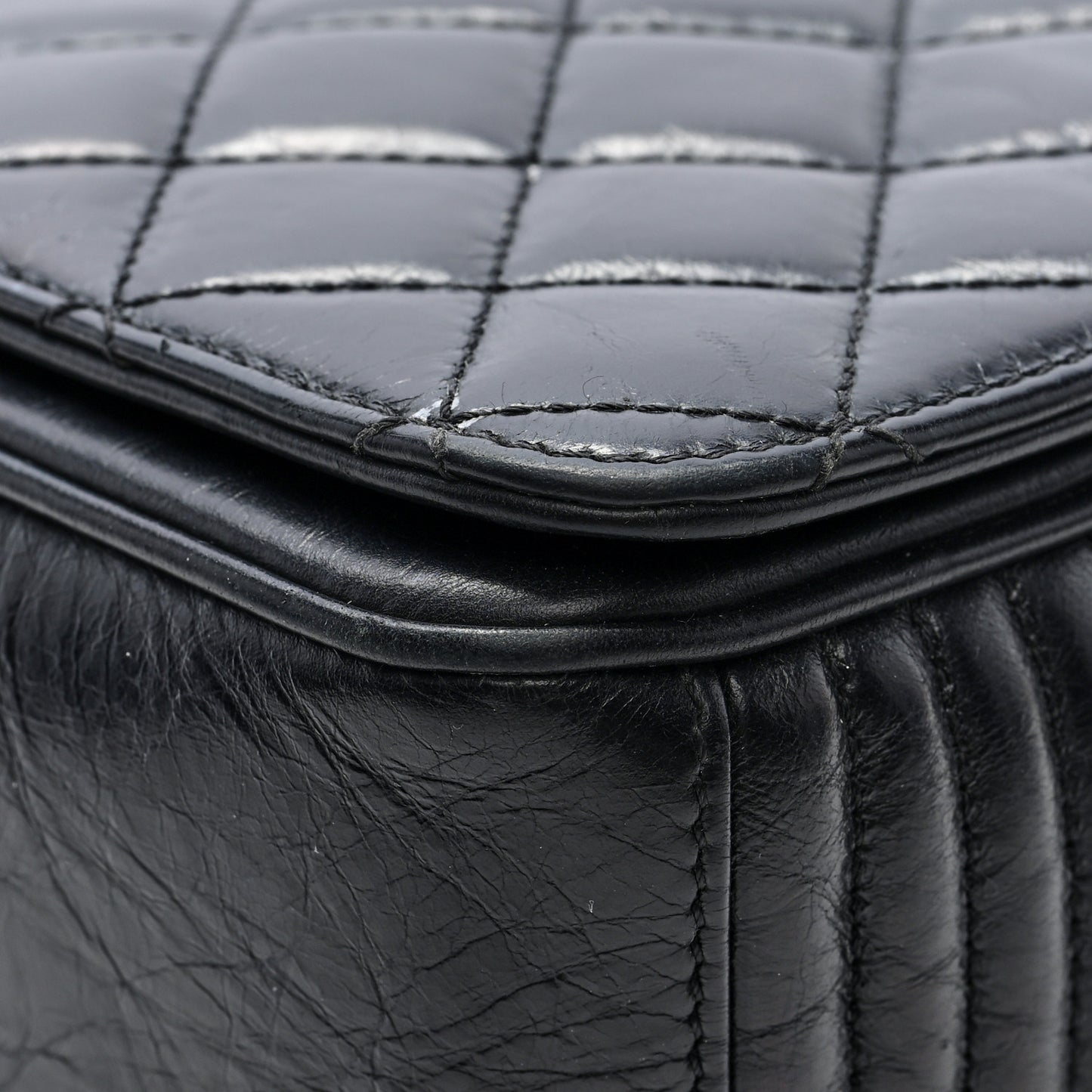 Glazed Calfskin Quilted Large Coco Boy Flap Black