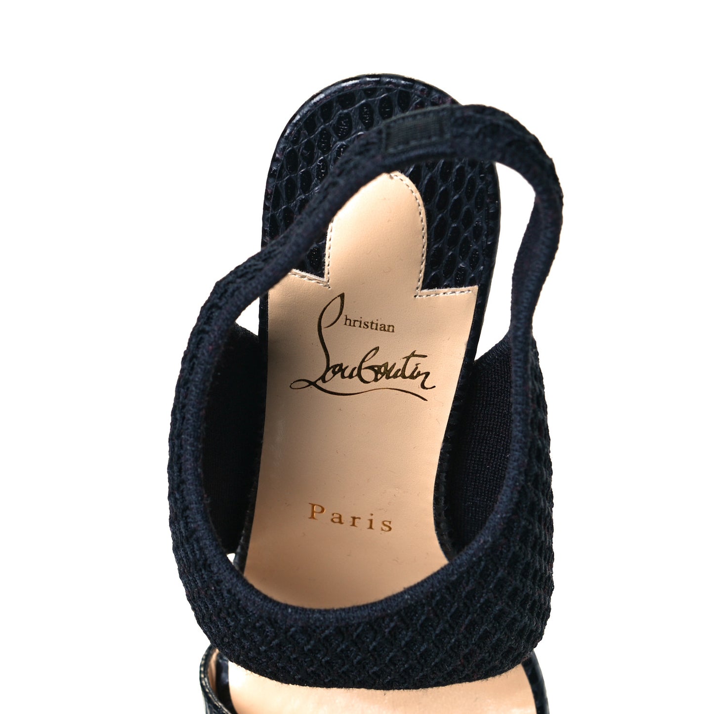 Calfskin Mesh Snakeskin Embossed Georgette 85 Sandals 37 Black