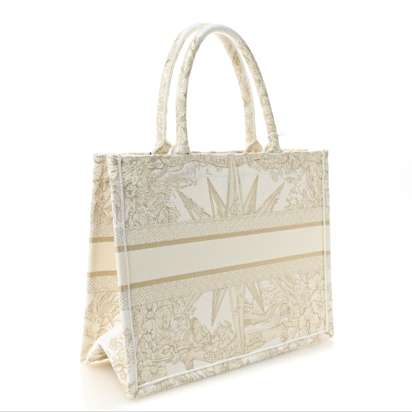 Canvas Embroidered Medium Reve d'Infini Book Tote Gold