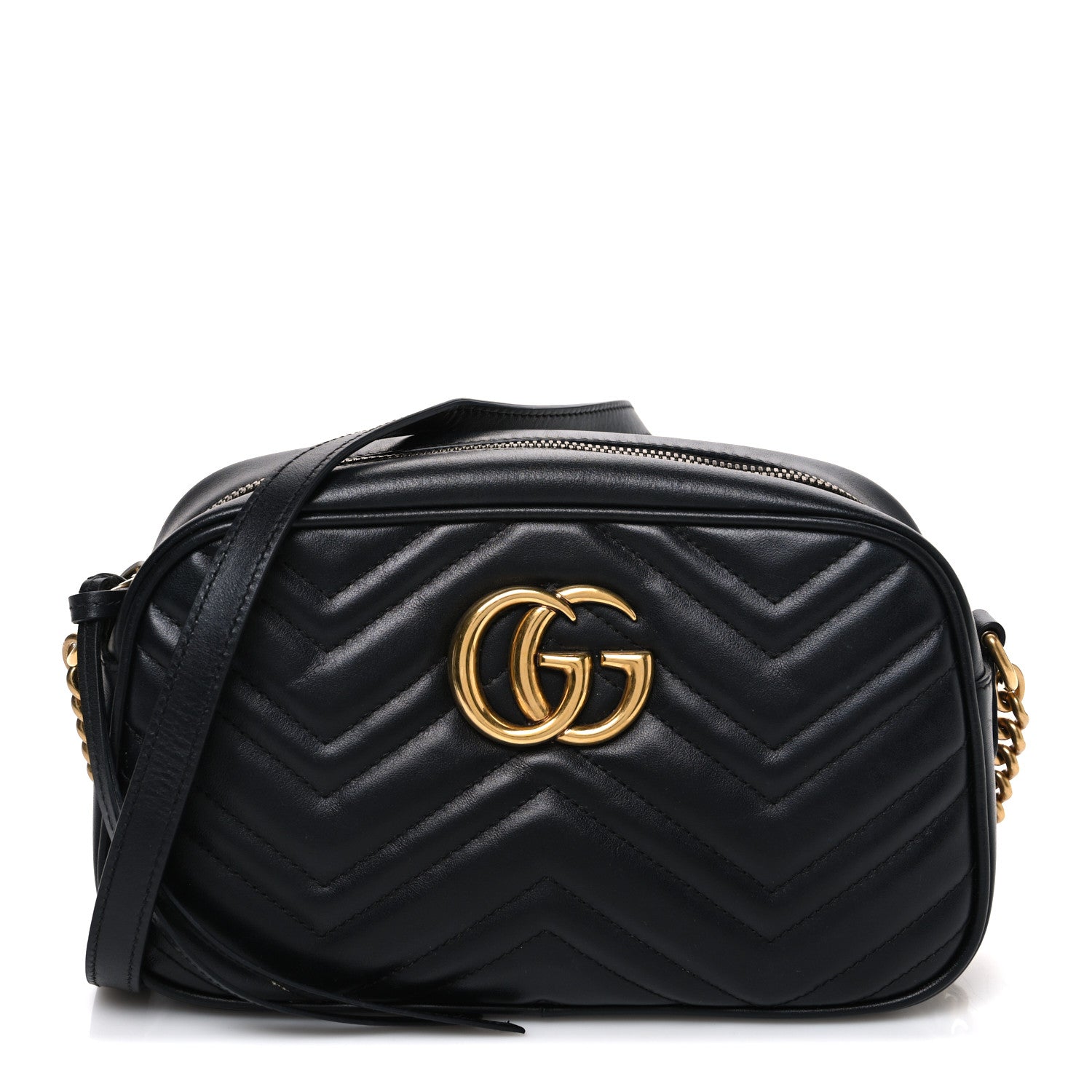 Gucci Calfskin Matelasse Small GG Marmont Chain Shoulder Bag Black 1 of 12