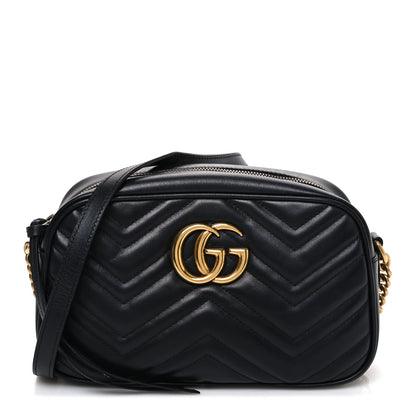 Gucci Calfskin Matelasse Small GG Marmont Chain Shoulder Bag Black 1 of 12