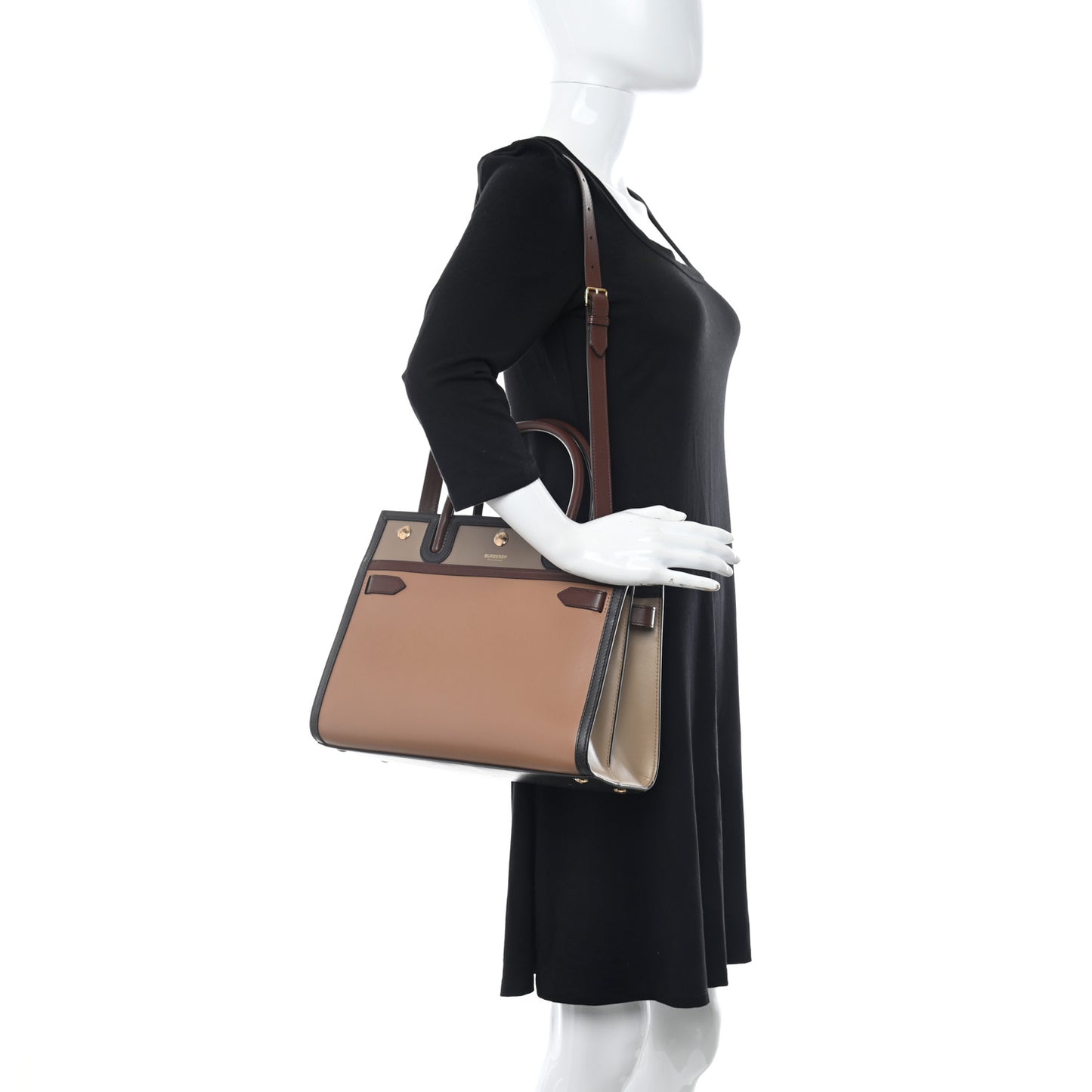 Calfskin Small Two Handle Title Bag Tan Brown