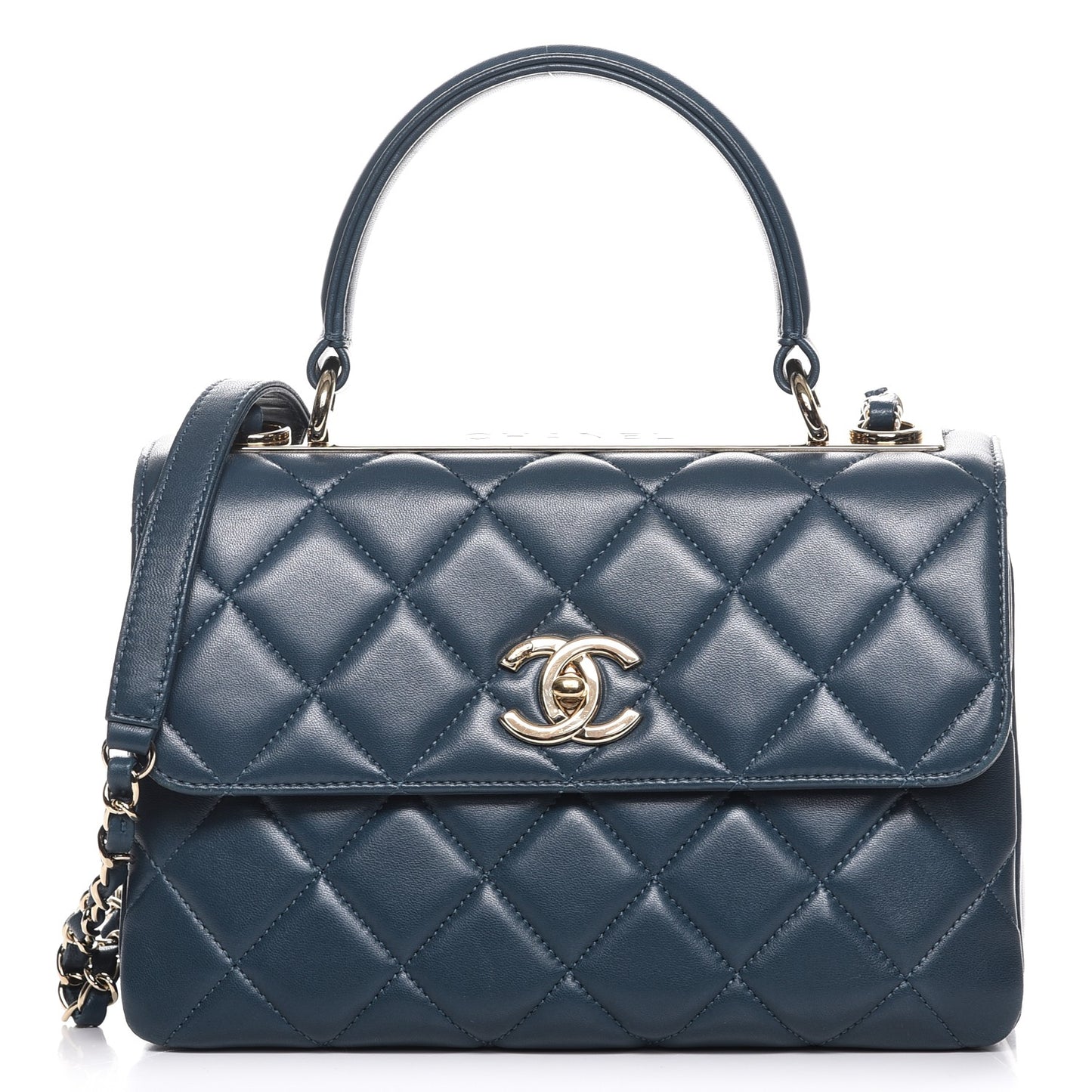Lambskin Quilted Small Trendy CC Flap Dual Handle Bag Blue
